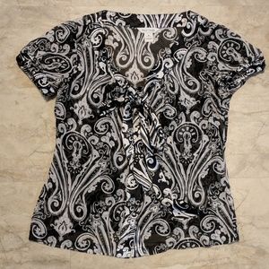 WHBM Black/White Paisley Sheer Silk Blouse M